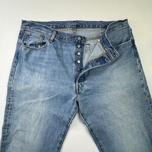 Levis 501 Original Fit Straight Leg Jeans Light Wash Button Fly W42 L34 Blue